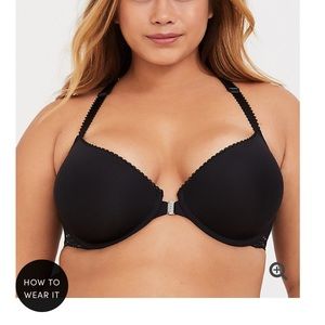 Black microfiber & lace push-up racerback bra